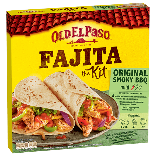 eine Packung Old El Paso Fajita-Kit Smoky BBQ