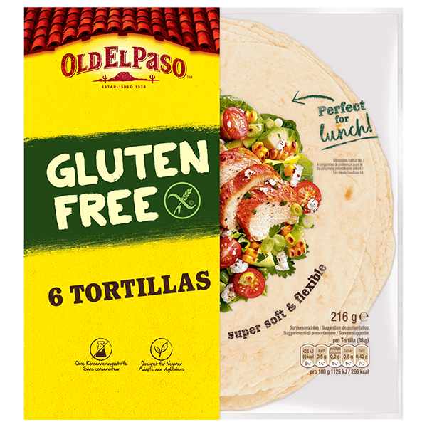 eine Packung Old El Paso 6 glutenfreie Tortillas, 216g